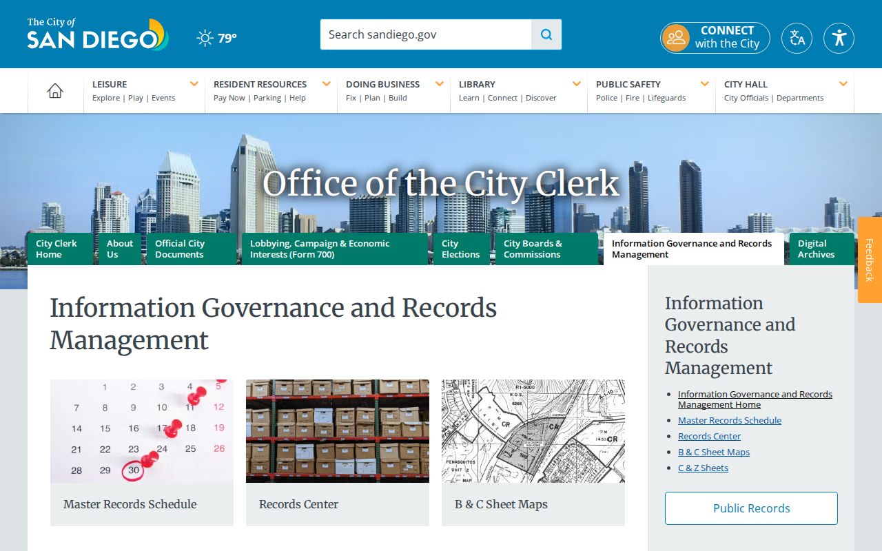 San Diego residents directory City Clerk records and information page