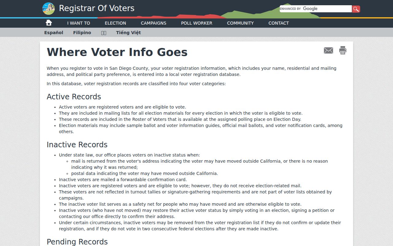 San Diego neighbors voter information privacy and permitted use