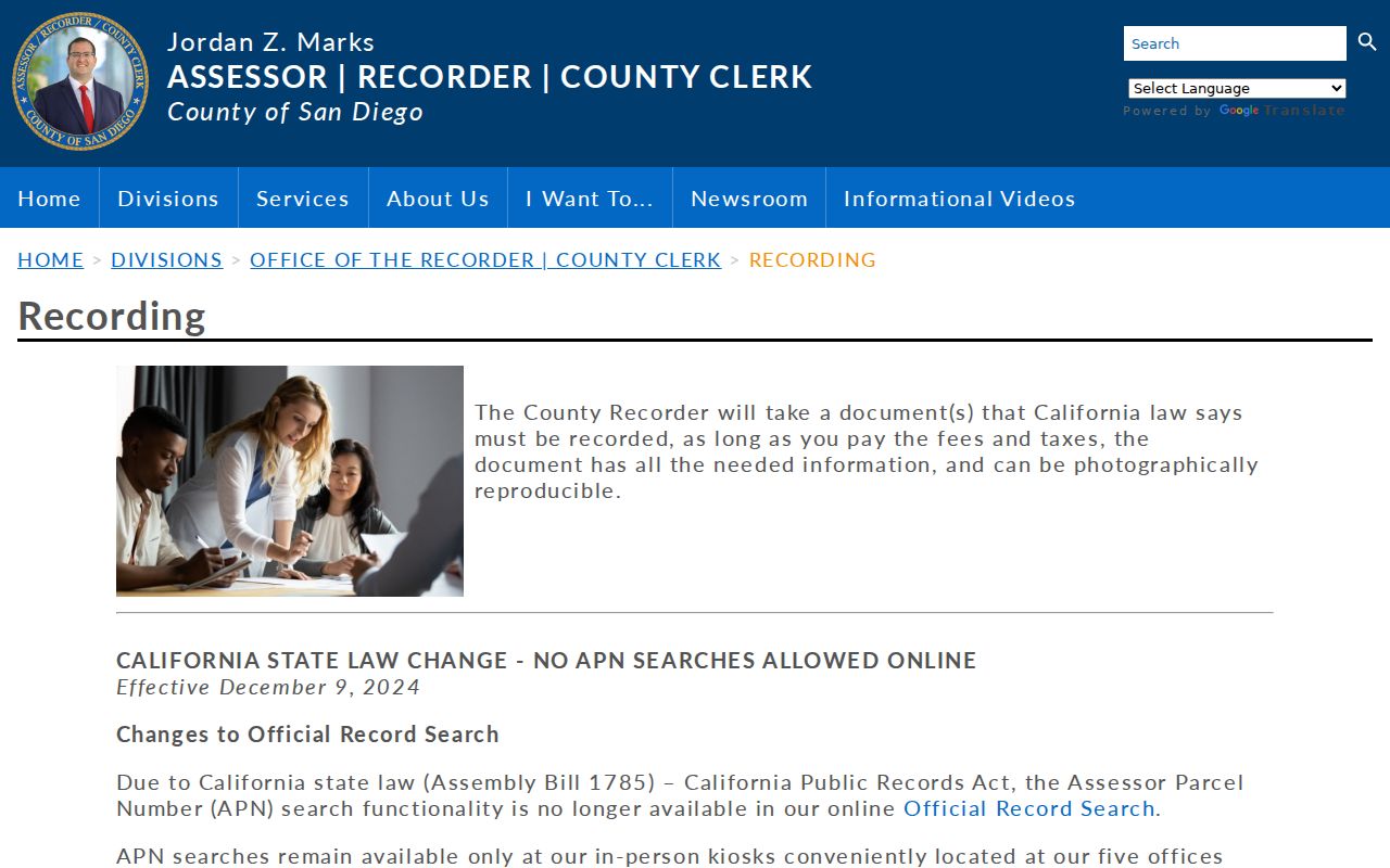 San Diego previous residents ARCC historical deed access