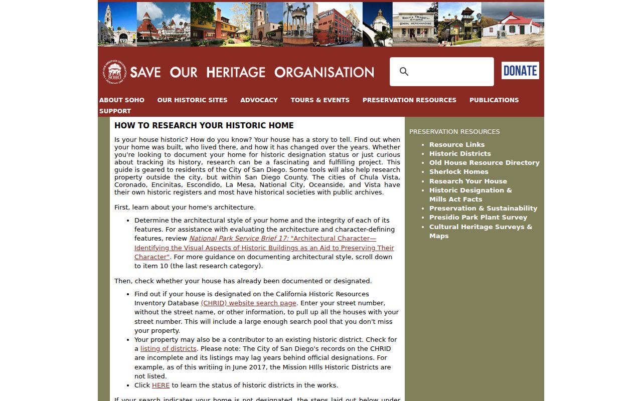 San Diego previous residents historic property research guide