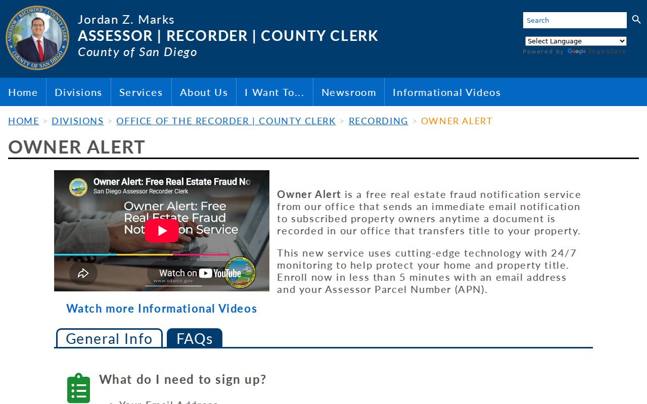 San Diego previous residents ARCC recorded-document owner alert