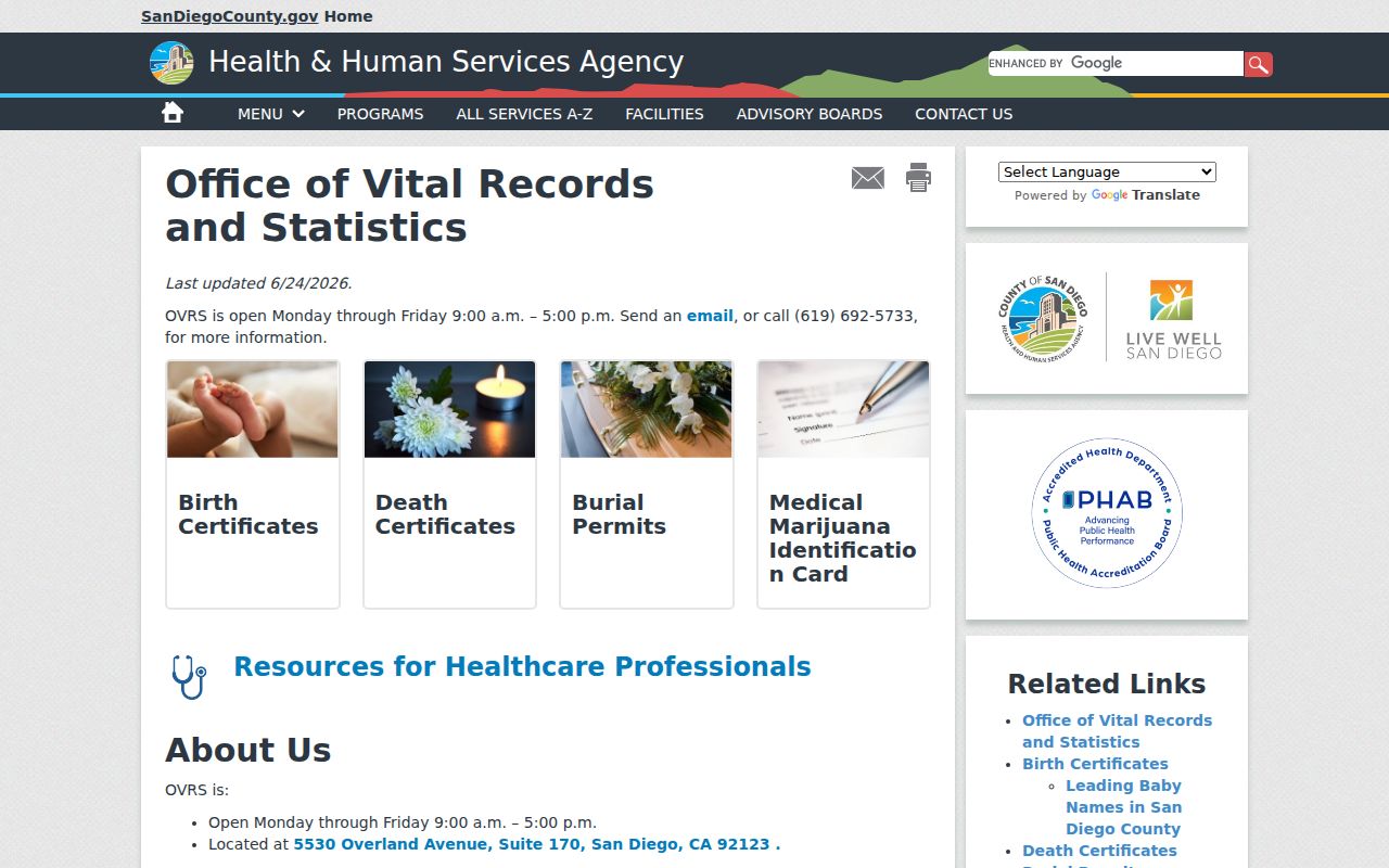 San Diego resident lookup county vital records office
