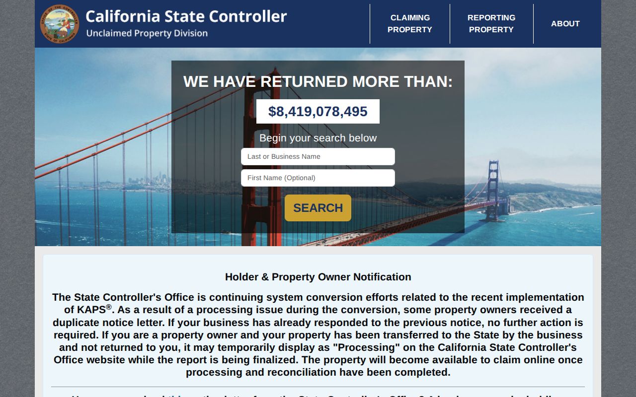 San Diego resident lookup California unclaimed property name search