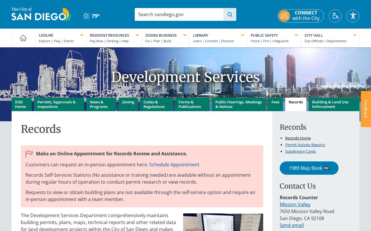 San Diego street directory Development Services property records